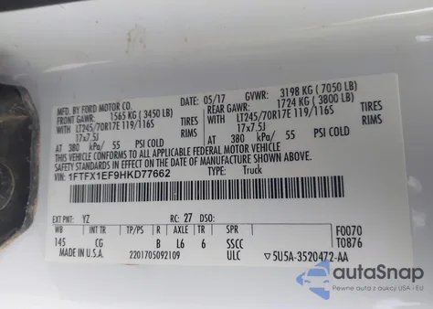 2017 Ford F-150 Xl z USA, uszkodzony, nr VIN 1FTFX1EF9HKD77662